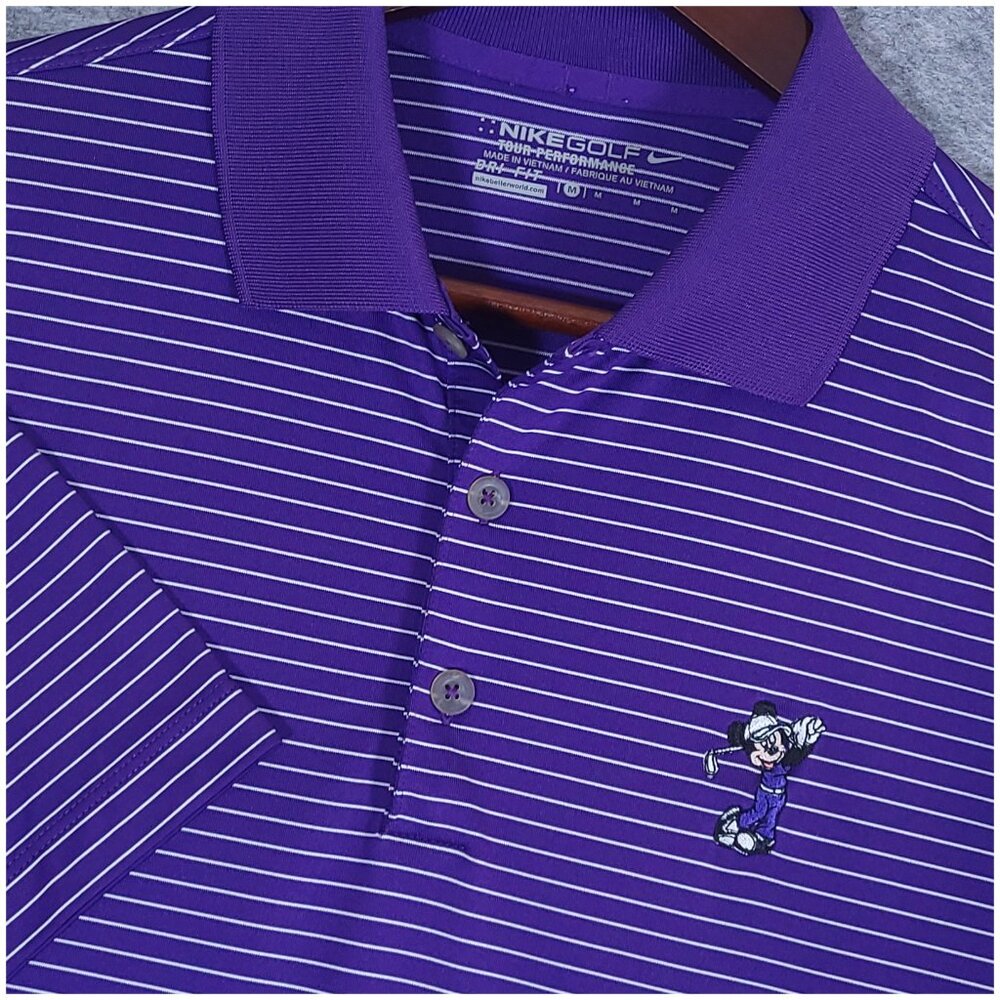 Nike Golf Disney Parks Polo Shirt Mens L Purple Mickey Mouse Tour Performance